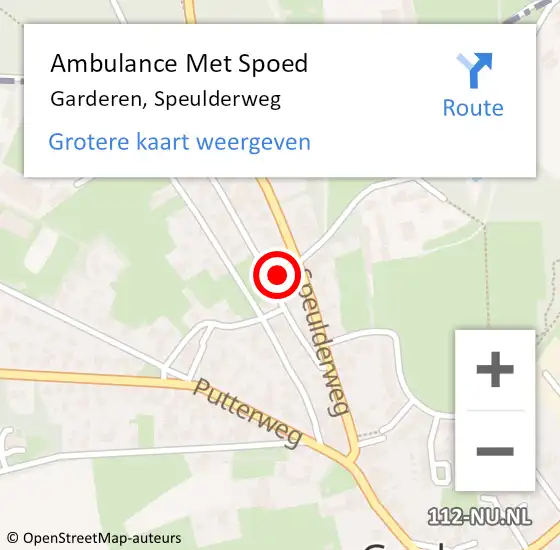 Locatie op kaart van de 112 melding: Ambulance Met Spoed Naar Garderen, Speulderweg op 6 juni 2021 16:24