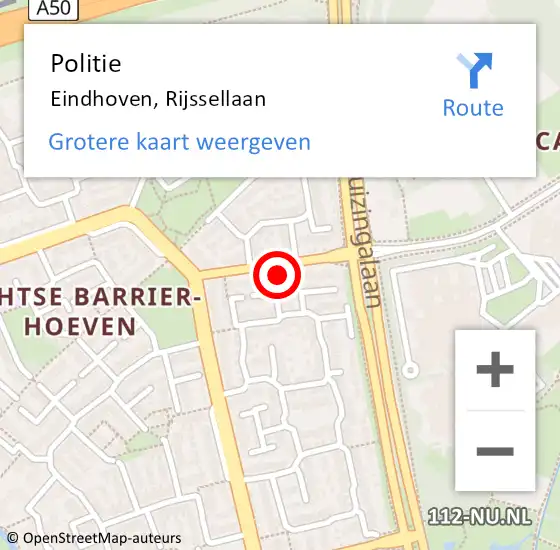 Locatie op kaart van de 112 melding: Politie Eindhoven, Rijssellaan op 6 juni 2021 16:26