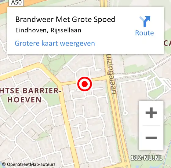 Locatie op kaart van de 112 melding: Brandweer Met Grote Spoed Naar Eindhoven, Rijssellaan op 6 juni 2021 16:27