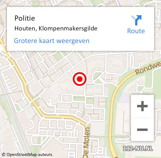 Locatie op kaart van de 112 melding: Politie Houten, Klompenmakersgilde op 6 juni 2021 17:10