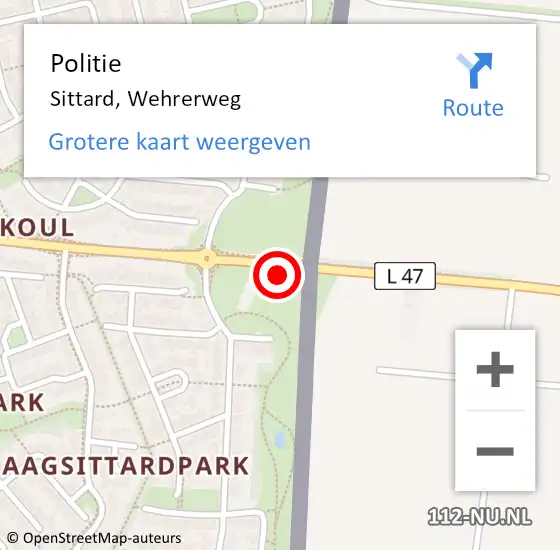 Locatie op kaart van de 112 melding: Politie Sittard, Wehrerweg op 6 juni 2021 17:27