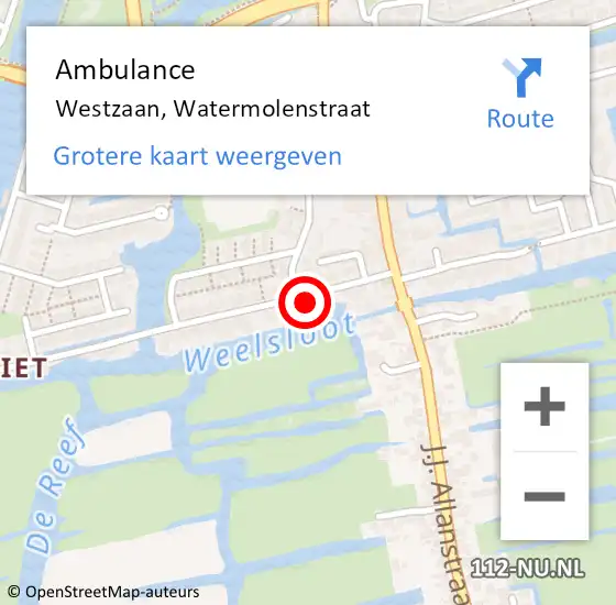 Locatie op kaart van de 112 melding: Ambulance Westzaan, Watermolenstraat op 6 juni 2021 17:43