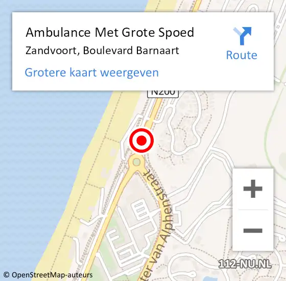 Locatie op kaart van de 112 melding: Ambulance Met Grote Spoed Naar Zandvoort, Boulevard Barnaart op 6 juni 2021 18:00