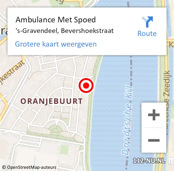 Locatie op kaart van de 112 melding: Ambulance Met Spoed Naar 's-Gravendeel, Bevershoekstraat op 6 juni 2021 18:06