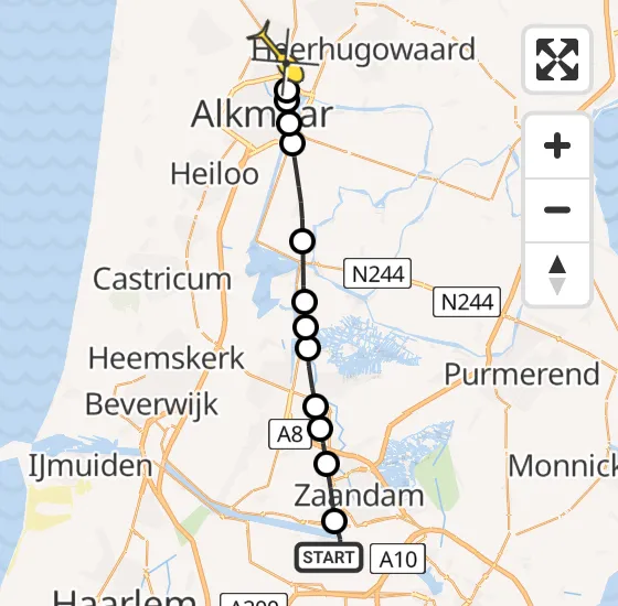 Vlucht Traumahelikopter PH-TTR van Amsterdam Heliport naar Alkmaar op zondag 21 januari 2024 15:57