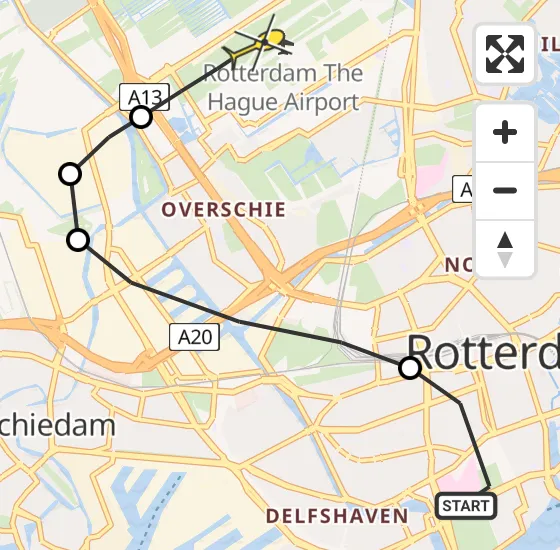 Vlucht Traumahelikopter PH-MAA van Erasmus MC naar Rotterdam The Hague Airport op zondag 25 februari 2024 21:55