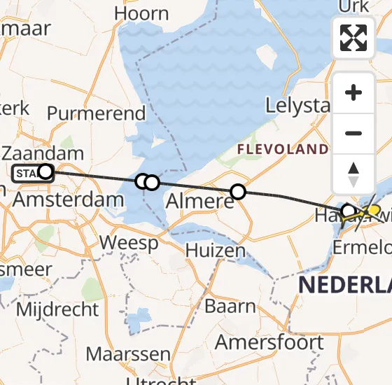 Vlucht Traumahelikopter PH-TTR van Amsterdam Heliport naar Harderwijk op zondag 25 februari 2024 23:05