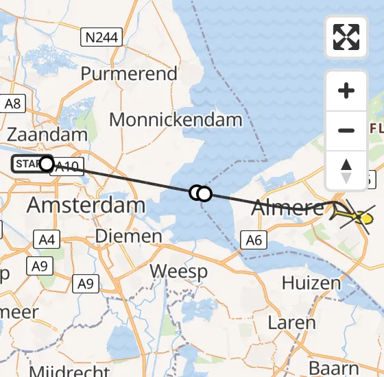 Vlucht Traumahelikopter PH-TTR van Amsterdam Heliport naar Almere op vrijdag 1 maart 2024 21:28