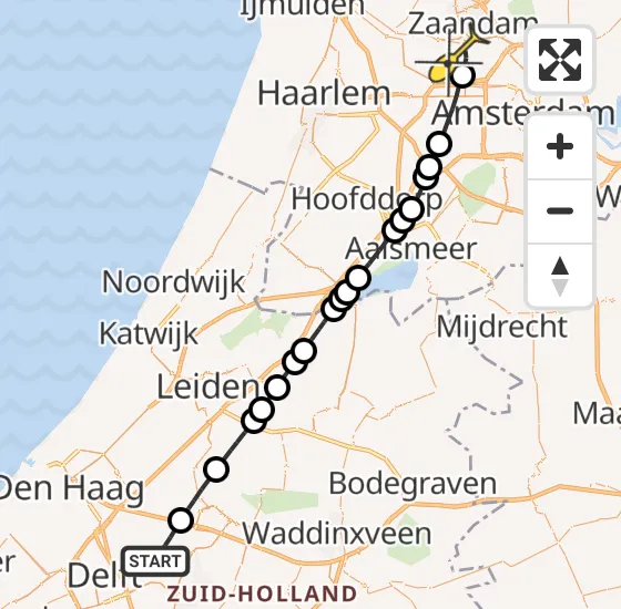 Vlucht Traumahelikopter PH-HVB van Pijnacker naar Amsterdam Heliport op maandag 18 maart 2024 19:36