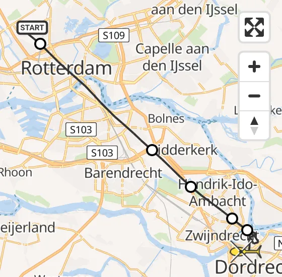 Vlucht Traumahelikopter PH-UMC van Rotterdam The Hague Airport naar Dordrecht op donderdag 28 maart 2024 7:40