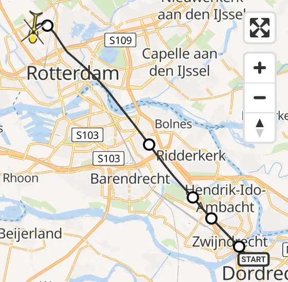 Vlucht Traumahelikopter PH-UMC van Dordrecht naar Rotterdam The Hague Airport op donderdag 28 maart 2024 8:39