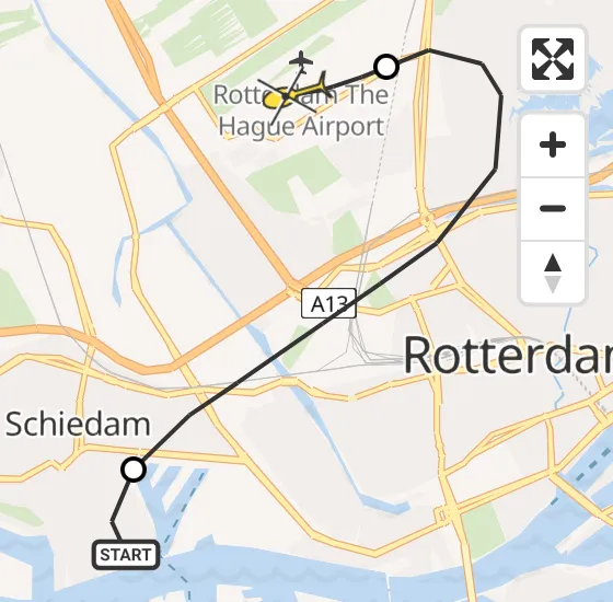 Vlucht Traumahelikopter PH-UMC van Schiedam naar Rotterdam The Hague Airport op dinsdag 9 april 2024 21:45
