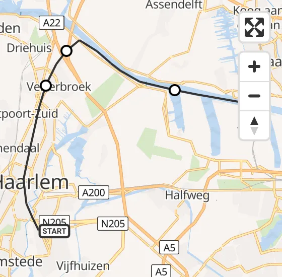 Vlucht Traumahelikopter PH-HVB van Haarlem naar Amsterdam Heliport op zaterdag 13 april 2024 14:04