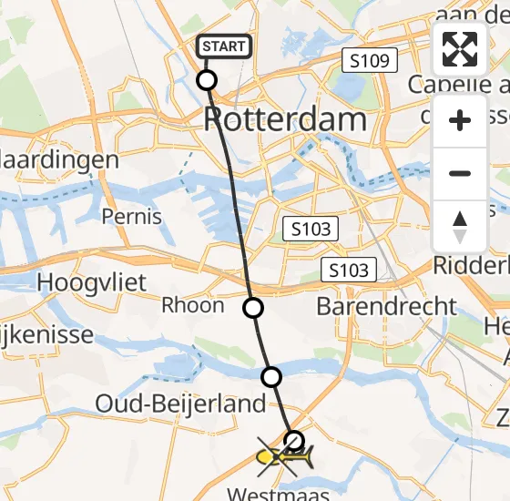 Vlucht Traumahelikopter PH-UMC van Rotterdam The Hague Airport naar Mijnsheerenland op dinsdag 16 april 2024 1:13