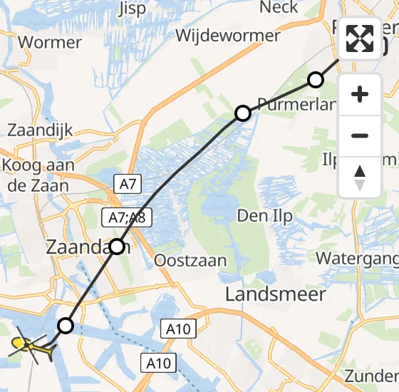 Vlucht Traumahelikopter PH-HVB van Purmerend naar Amsterdam Heliport op dinsdag 16 april 2024 5:46