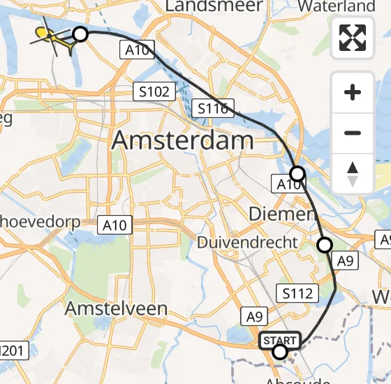 Vlucht Traumahelikopter PH-HVB van Academisch Medisch Centrum (AMC) naar Amsterdam Heliport op dinsdag 16 april 2024 6:16
