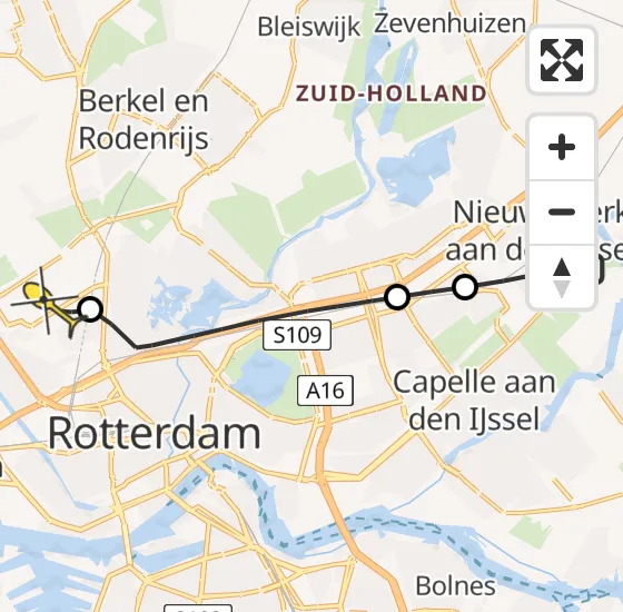 Vlucht Traumahelikopter PH-UMC van Nieuwerkerk aan den IJssel naar Rotterdam The Hague Airport op dinsdag 16 april 2024 9:22