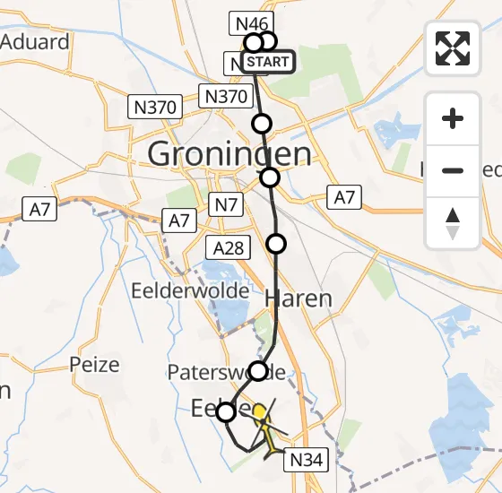 Vlucht Traumahelikopter PH-DOC van Groningen naar Groningen Airport Eelde op dinsdag 16 april 2024 9:43