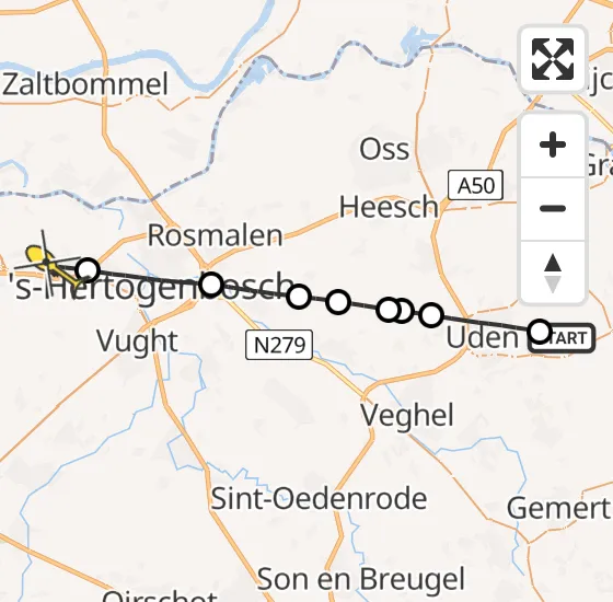 Vlucht Traumahelikopter PH-LLN van Vliegbasis Volkel naar Vlijmen op dinsdag 16 april 2024 13:44
