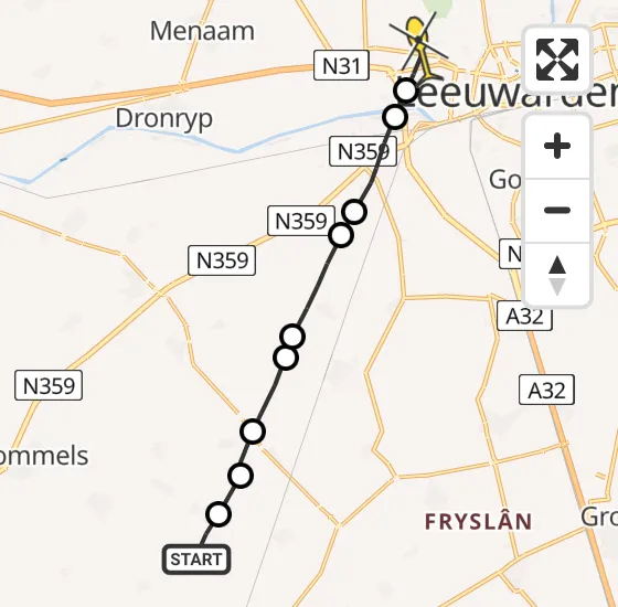 Vlucht Ambulancehelikopter PH-OOP van Lytsewierrum naar Leeuwarden op dinsdag 16 april 2024 17:49