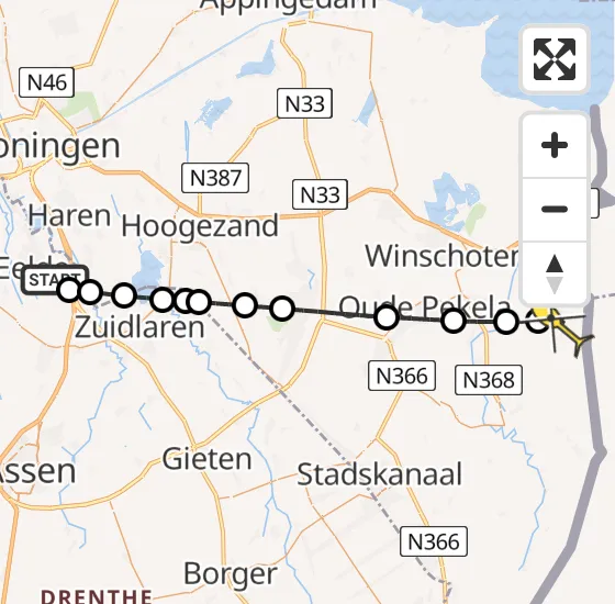 Vlucht Traumahelikopter PH-DOC van Groningen Airport Eelde naar Bellingwolde op donderdag 18 april 2024 6:06