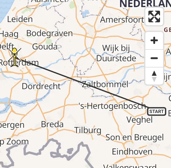 Vlucht Traumahelikopter PH-LLN van Vliegbasis Volkel naar Rotterdam The Hague Airport op donderdag 18 april 2024 16:13