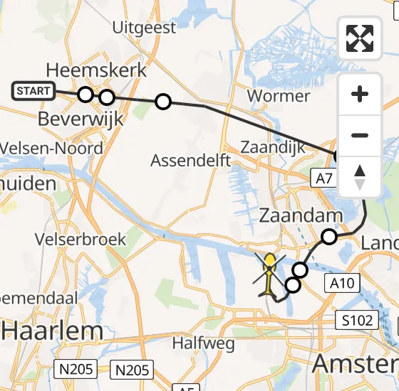Vlucht Traumahelikopter PH-TTR van Heemskerk naar Amsterdam Heliport op vrijdag 19 april 2024 13:42