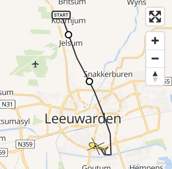 Vlucht Ambulancehelikopter PH-OOP van Koarnjum naar Leeuwarden op vrijdag 19 april 2024 18:53