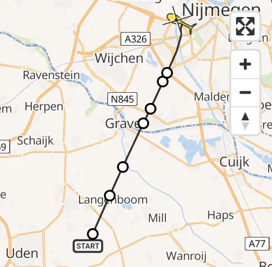 Vlucht Traumahelikopter PH-LLN van Vliegbasis Volkel naar Nijmegen op dinsdag 23 april 2024 12:29