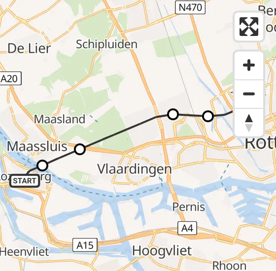 Vlucht Traumahelikopter PH-UMC van Rozenburg naar Rotterdam The Hague Airport op woensdag 24 april 2024 16:57