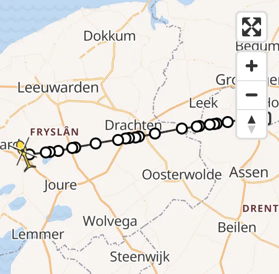 Vlucht Traumahelikopter PH-DOC van Groningen Airport Eelde naar Sneek op woensdag 24 april 2024 19:09