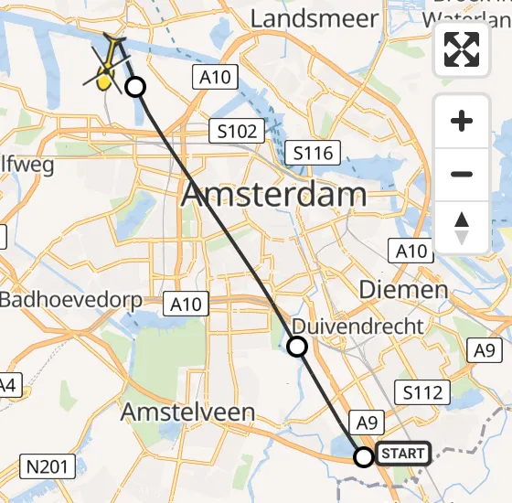 Vlucht Traumahelikopter PH-TTR van Academisch Medisch Centrum (AMC) naar Amsterdam Heliport op donderdag 25 april 2024 7:55