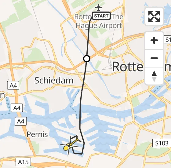 Vlucht Traumahelikopter PH-UMC van Rotterdam The Hague Airport naar Rotterdam op donderdag 25 april 2024 11:07