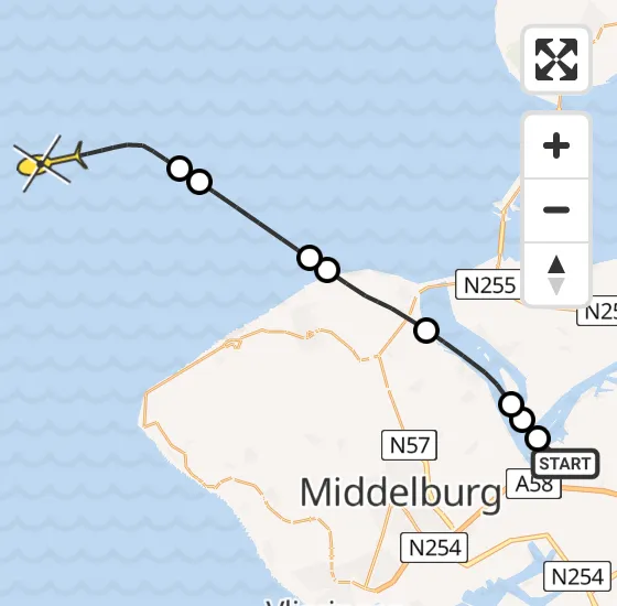 Vlucht Kustwachthelikopter PH-NCG van Vliegveld Midden-Zeeland naar  op vrijdag 26 april 2024 13:41
