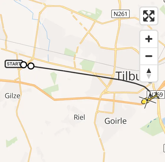 Vlucht Traumahelikopter PH-LLN van Vliegbasis Gilze-Rijen naar Tilburg op vrijdag 26 april 2024 14:10