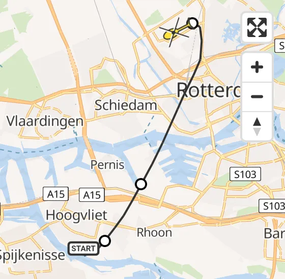 Vlucht Traumahelikopter PH-UMC van Hoogvliet naar Rotterdam The Hague Airport op vrijdag 26 april 2024 15:10