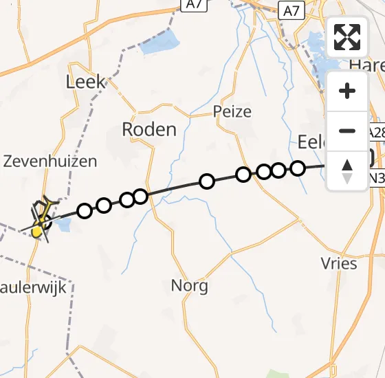 Vlucht Traumahelikopter PH-DOC van Groningen Airport Eelde naar Zevenhuizen op vrijdag 26 april 2024 23:52