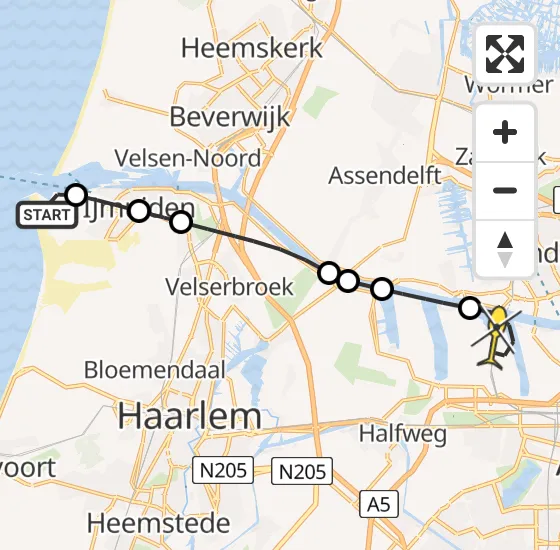 Vlucht Traumahelikopter PH-TTR van IJmuiden naar Amsterdam Heliport op zaterdag 27 april 2024 1:42