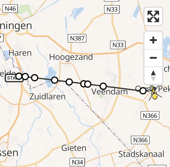 Vlucht Traumahelikopter PH-DOC van Groningen Airport Eelde naar Oude Pekela op zaterdag 27 april 2024 9:12