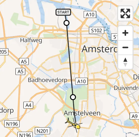 Vlucht Traumahelikopter PH-TTR van Amsterdam Heliport naar Amstelveen op zaterdag 27 april 2024 17:34