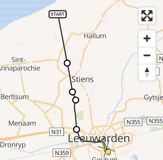 Vlucht Ambulancehelikopter PH-OOP van Marrum naar Leeuwarden op zaterdag 27 april 2024 18:08