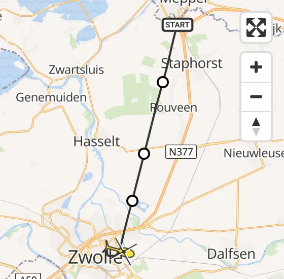 Vlucht Traumahelikopter PH-DOC van Staphorst naar Zwolle op zaterdag 27 april 2024 20:57