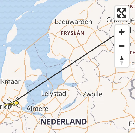 Vlucht Traumahelikopter PH-DOC van Groningen Airport Eelde naar Amsterdam Heliport op zondag 28 april 2024 9:21