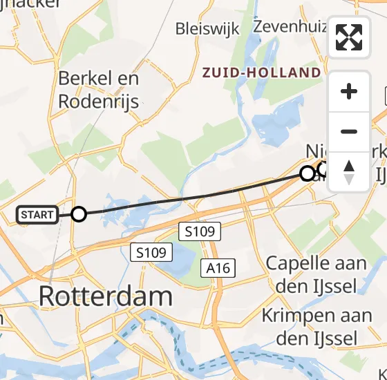 Vlucht Traumahelikopter PH-UMC van Rotterdam The Hague Airport naar Nieuwerkerk aan den IJssel op maandag 29 april 2024 13:13