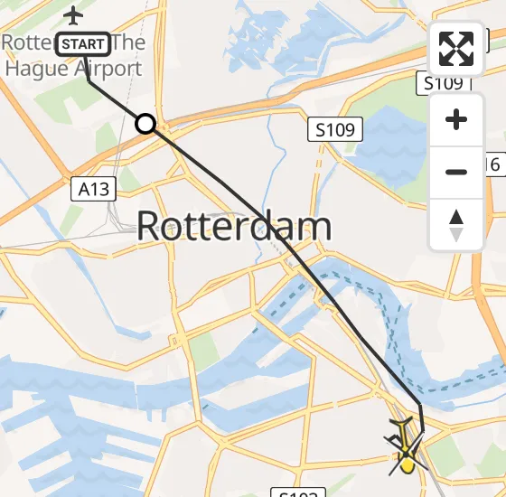 Vlucht Traumahelikopter PH-UMC van Rotterdam The Hague Airport naar Rotterdam op dinsdag 30 april 2024 6:16