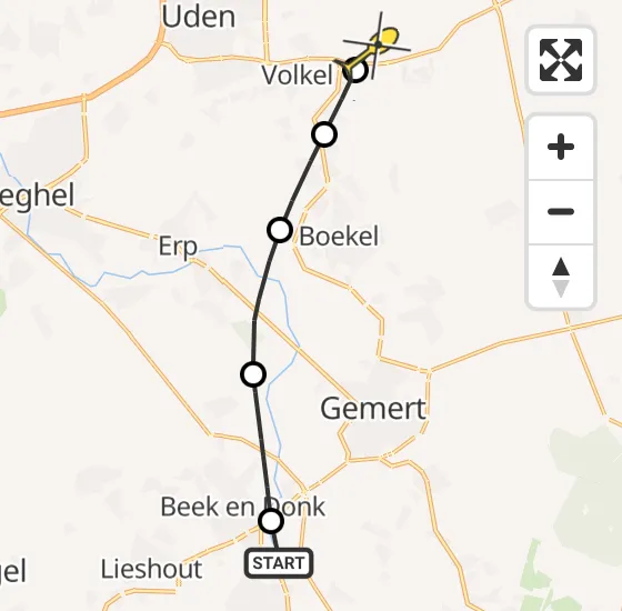 Vlucht Traumahelikopter PH-LLN van Aarle-Rixtel naar Vliegbasis Volkel op dinsdag 30 april 2024 17:07