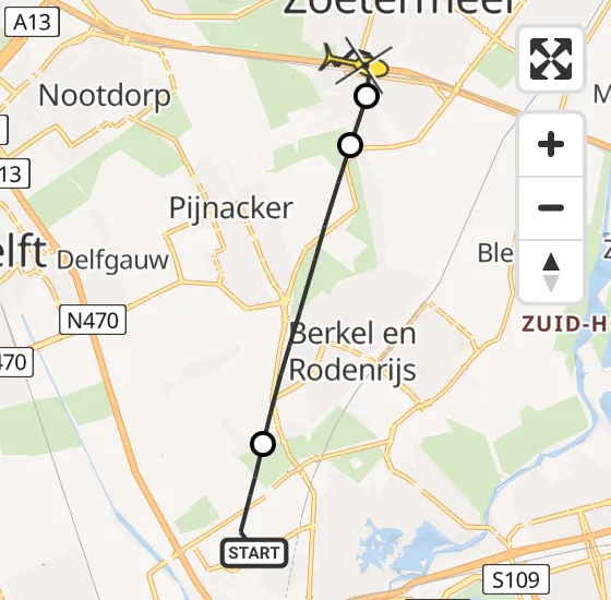 Vlucht Traumahelikopter PH-UMC van Rotterdam The Hague Airport naar Zoetermeer op dinsdag 30 april 2024 18:02