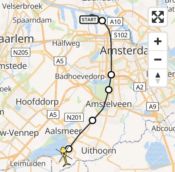 Vlucht Traumahelikopter PH-TTR van Amsterdam Heliport naar Kudelstaart op woensdag 1 mei 2024 15:13