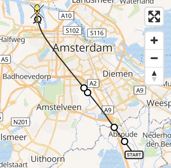 Vlucht Traumahelikopter PH-TTR van Baambrugge naar Amsterdam Heliport op woensdag 1 mei 2024 17:05