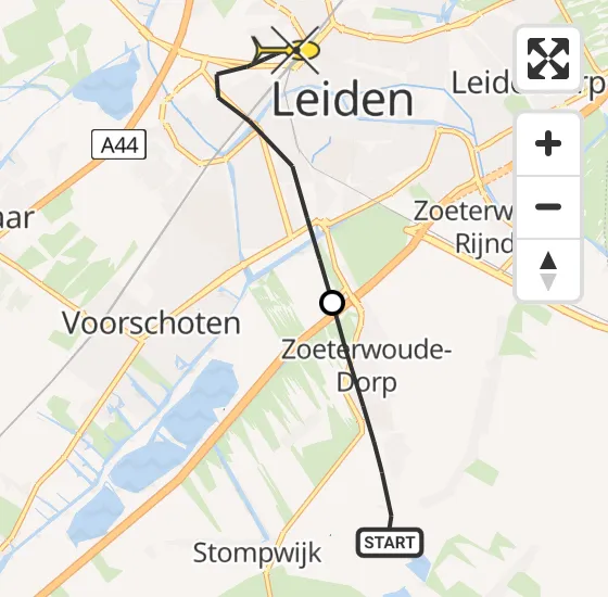 Vlucht Traumahelikopter PH-TTR van Zoeterwoude naar Leiden op woensdag 1 mei 2024 18:13